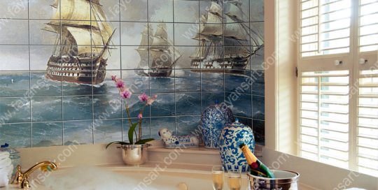 Old Ship printed on Bathroom tile