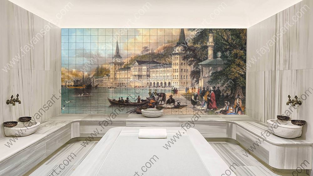 Traditional Turkish often preferred bath tiles turns your baths into a completely different shape with FayansArt. Custom printed tile whatever you want with your image, you can use in your bath and SPA.