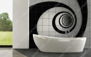 Siyah beyaz spiral banyo fayans modelleri